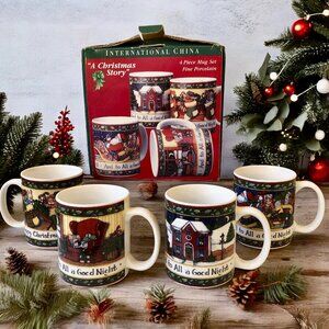 International China 4 Piece Mug Set Fine Porcelain 1996 Christmas Story
